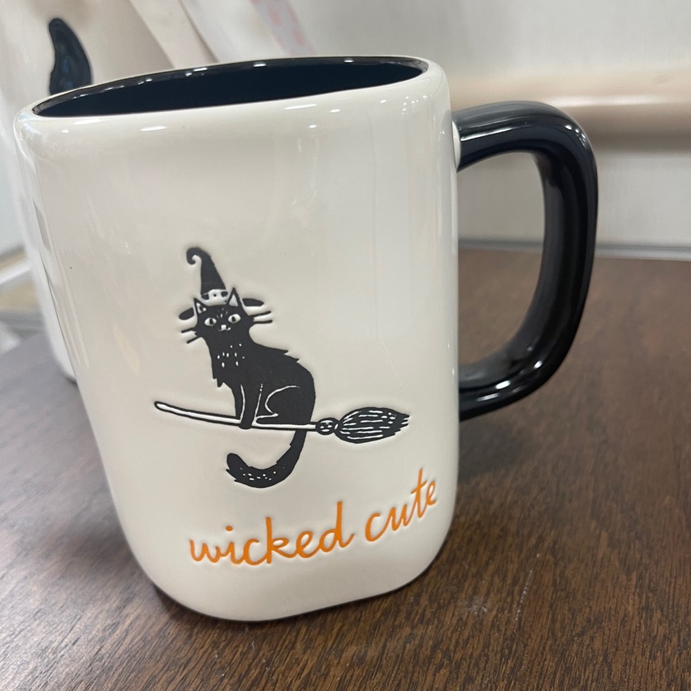 Rae Dunn Halloween Black Cat Witch Cat Wicked Cute Ceramic Coffee Mug NWT